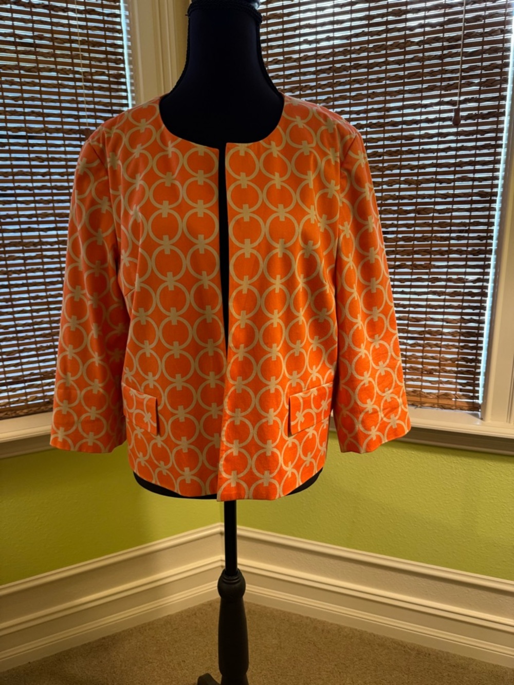 Talbots Orange Geometric Open-Front Jacket